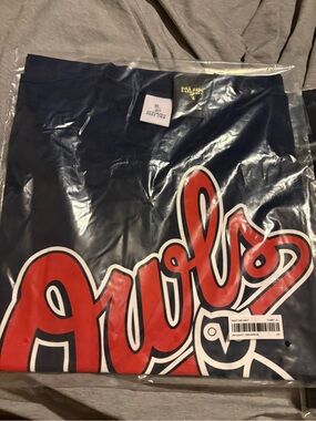 OVO Navy Short Sleeve Tee with Red Script Graphic